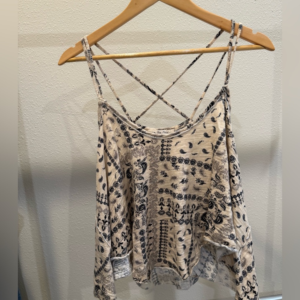 We The Free Cream and Black Patterned Camisole
